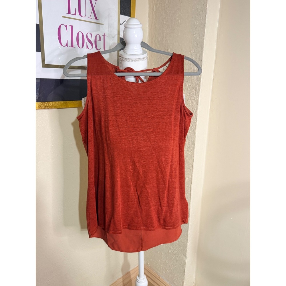 Catherine Malandrino Womens Medium Rust Orange Sleeveless Tie Back Knit Top Tank